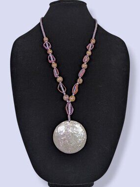 (2/$20) Bohemian Purple Wood & Nut Beaded Necklace